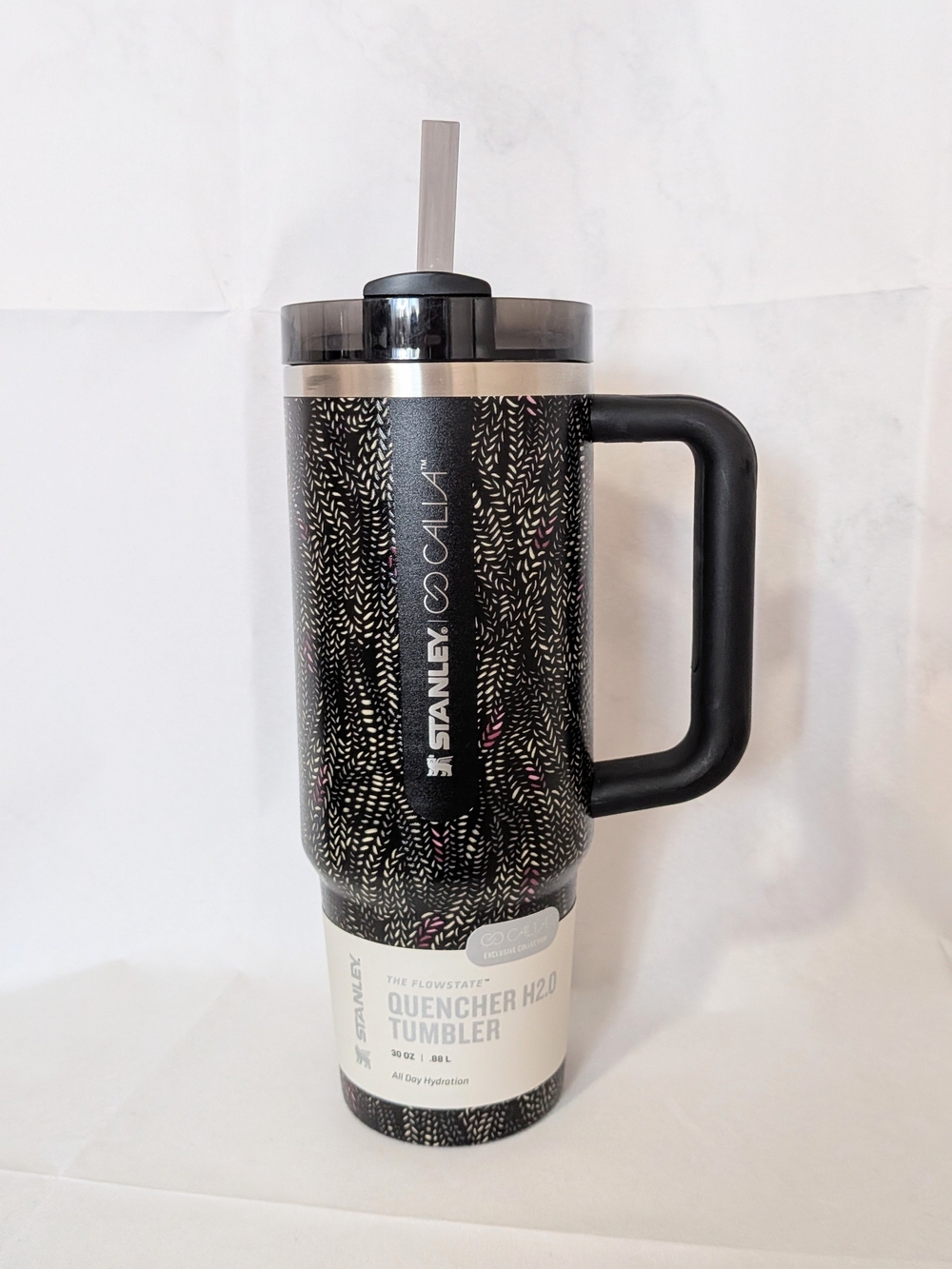 Stanley Quencher Tumbler - Black with Subtle Pink Accents